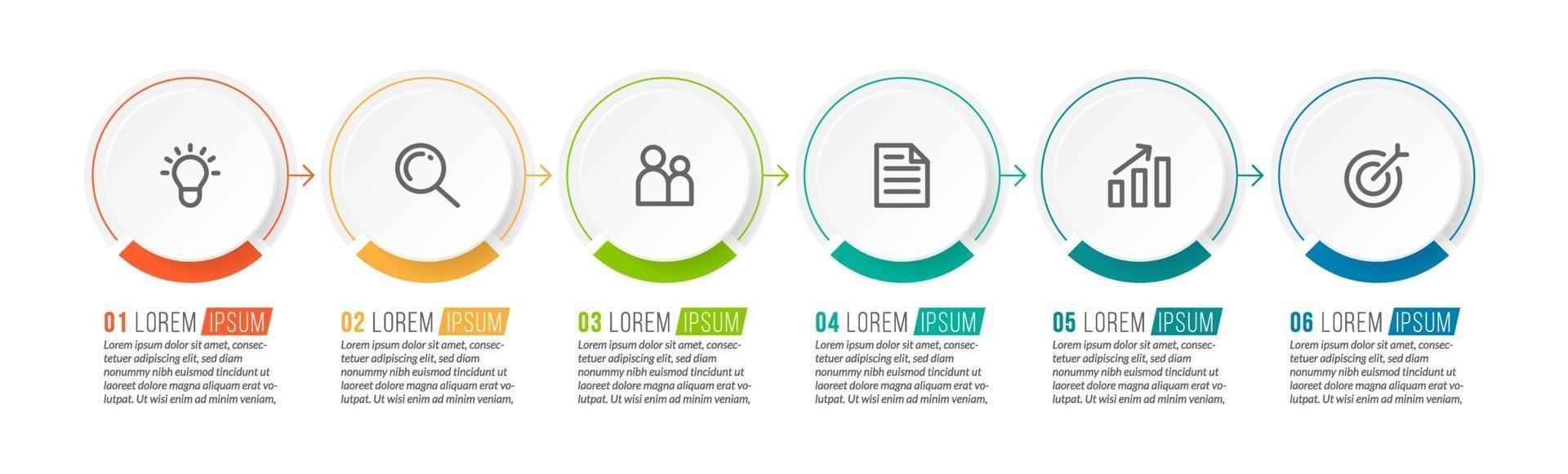 Business Process Icons With 6 successive steps vector