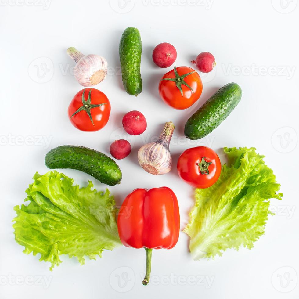Fresh vegetables on a white background. Vegan eco food. Place for text. photo
