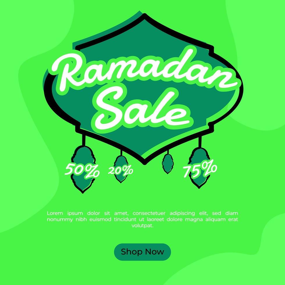 Banner cuadrado venta de Ramadán en color verde para publicación en redes sociales. vector