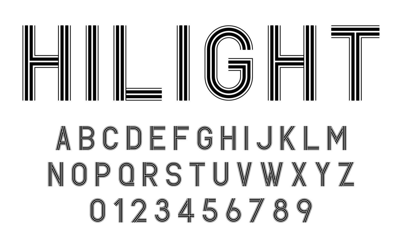 Set of alphabets font letters and numbers modern abstract design with lines vector illustration