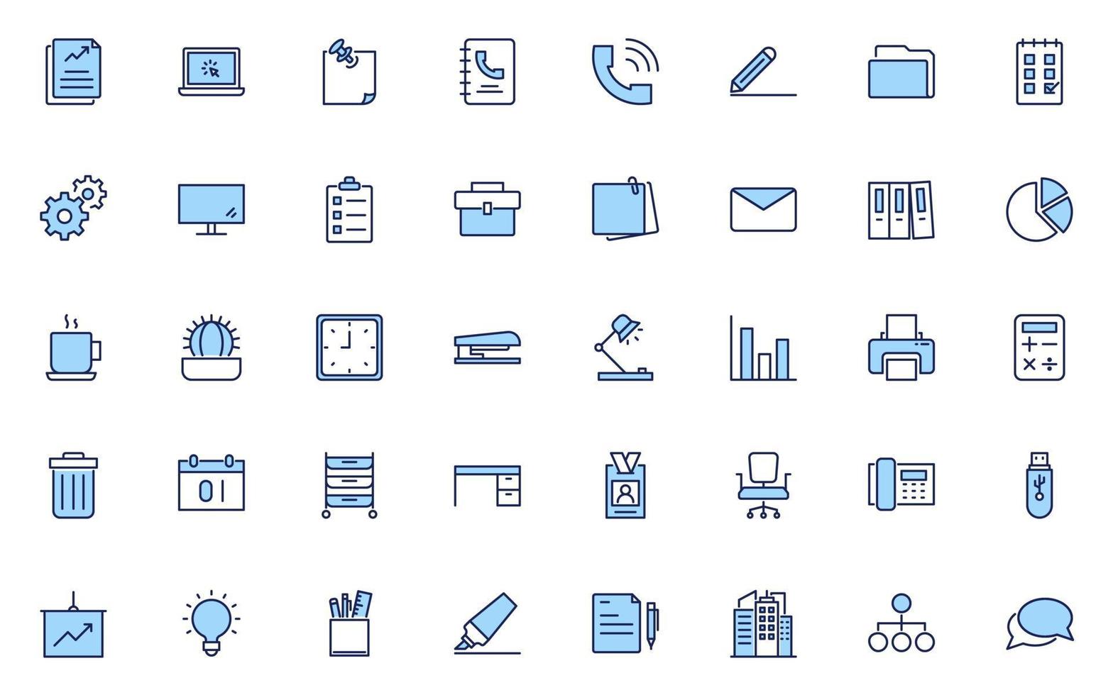 set of office thin line icons, work, job vector