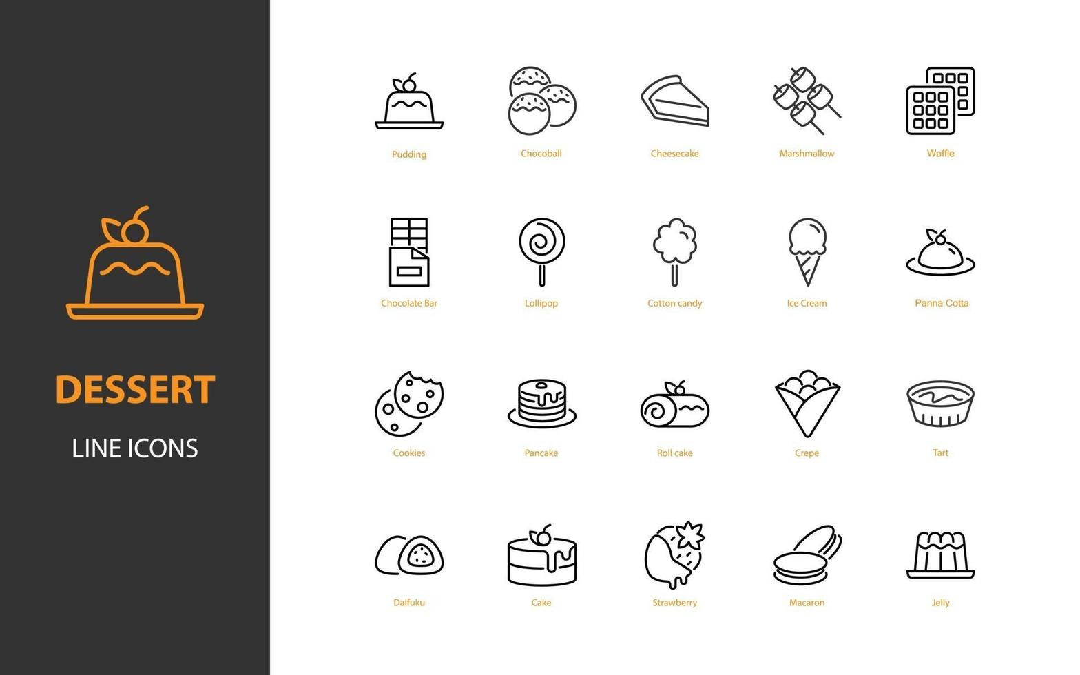 set of dessert thin line icons, sweet, bakery vector