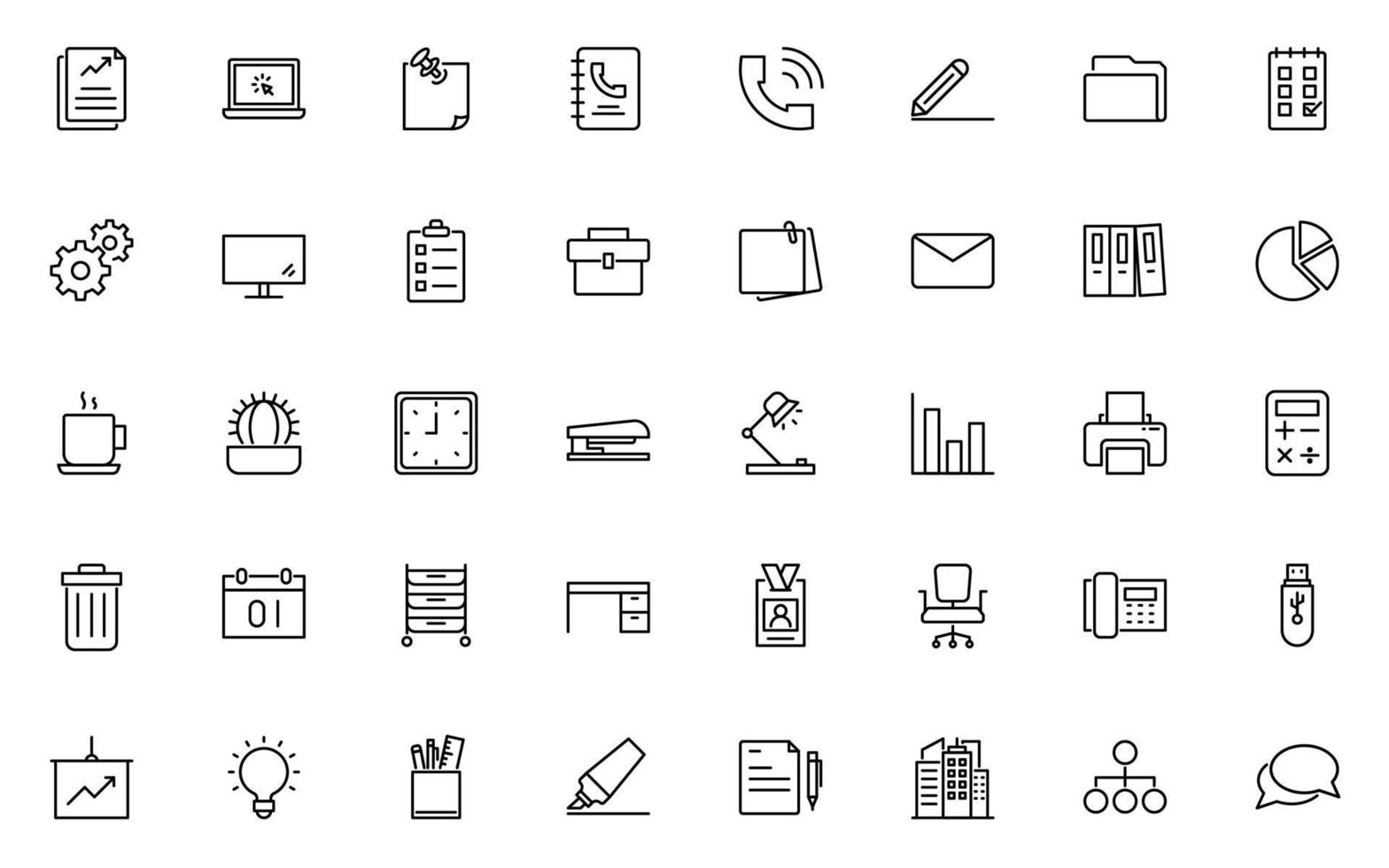 set of office thin line icons, work, job vector