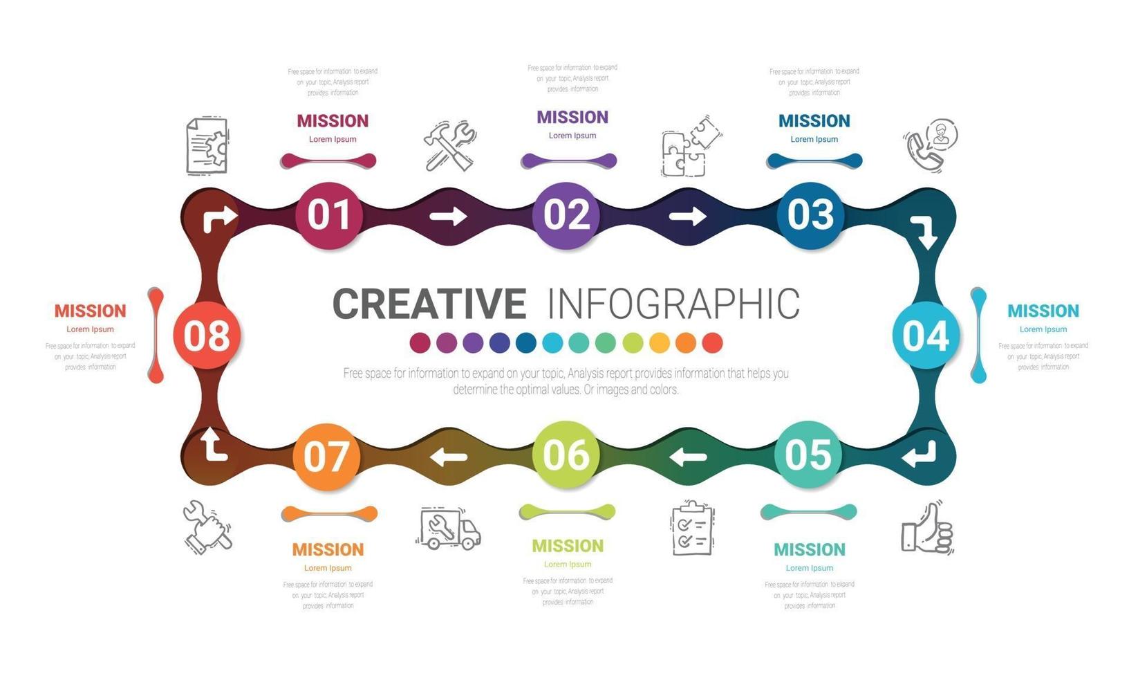 Circle Infographic thin line design and 8 options or steps. Infographics for business concept. Can be used for presentations banner, workflow layout, process diagram, flow chart. vector