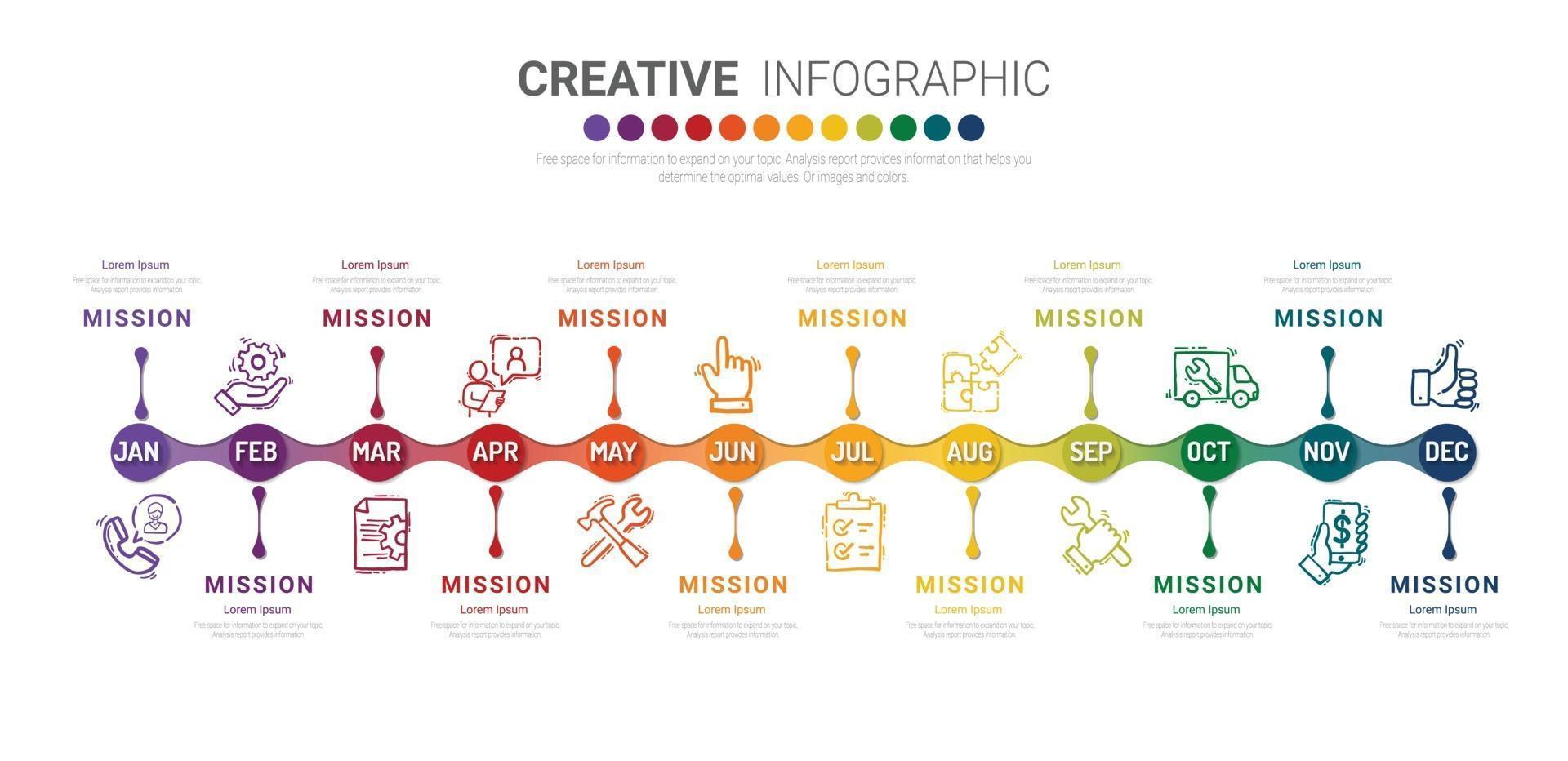 Presentation business infographic template for 12 months, 1 year, can be used for Business concept with 12 options, steps or processes. vector