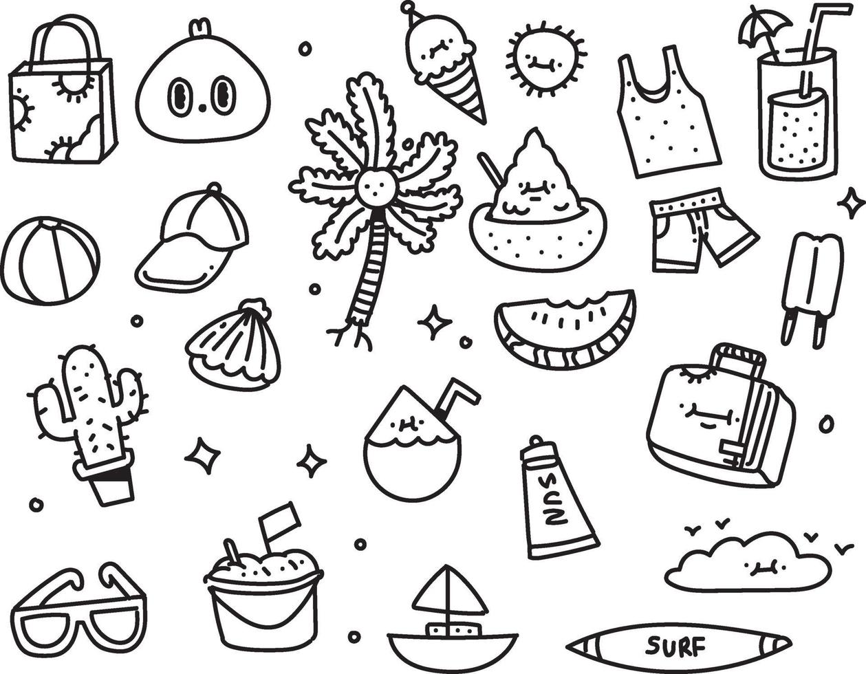 Summer design doodle style set vector