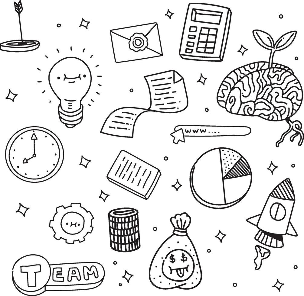 startup doodle icon set vector