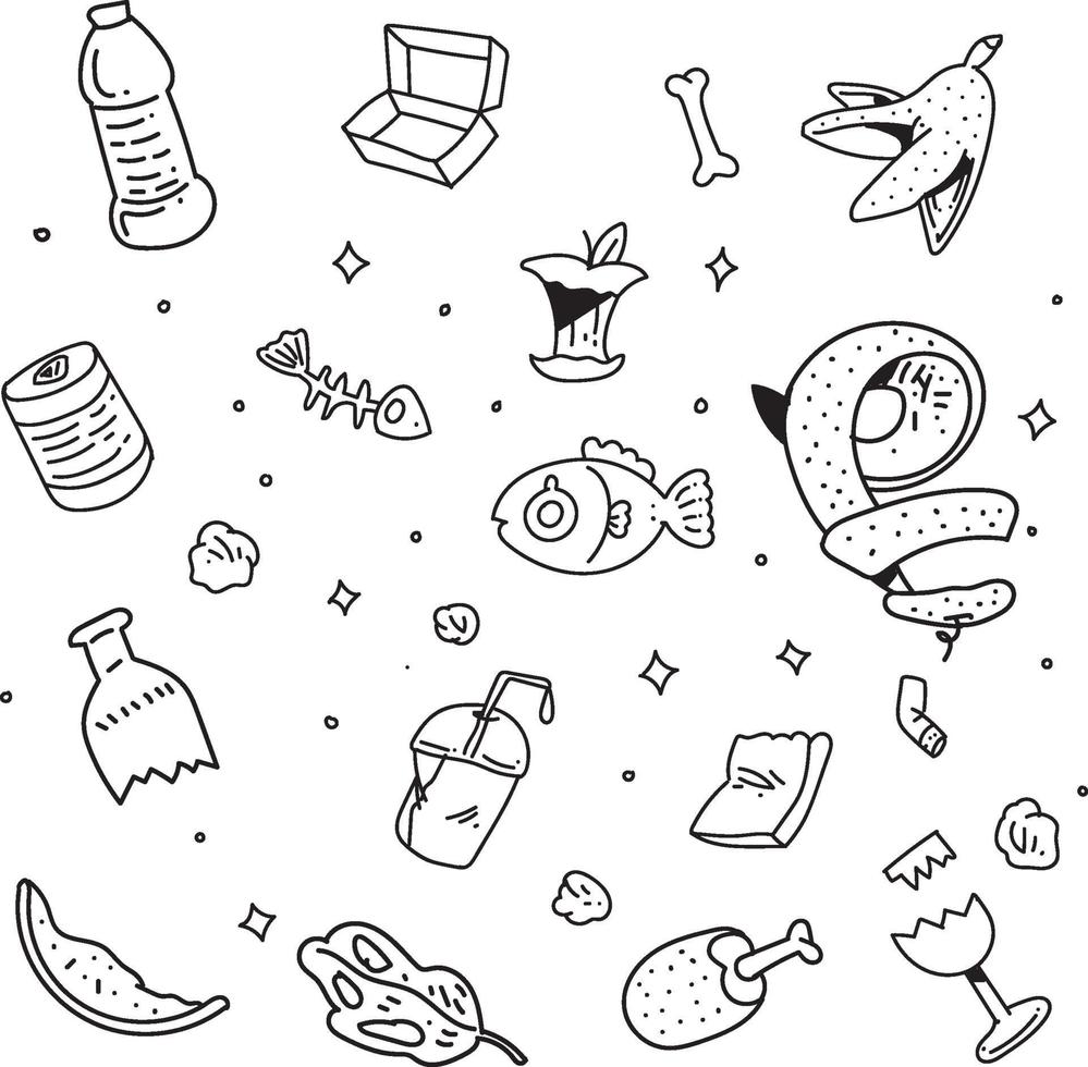 garbage doodle icon set vector