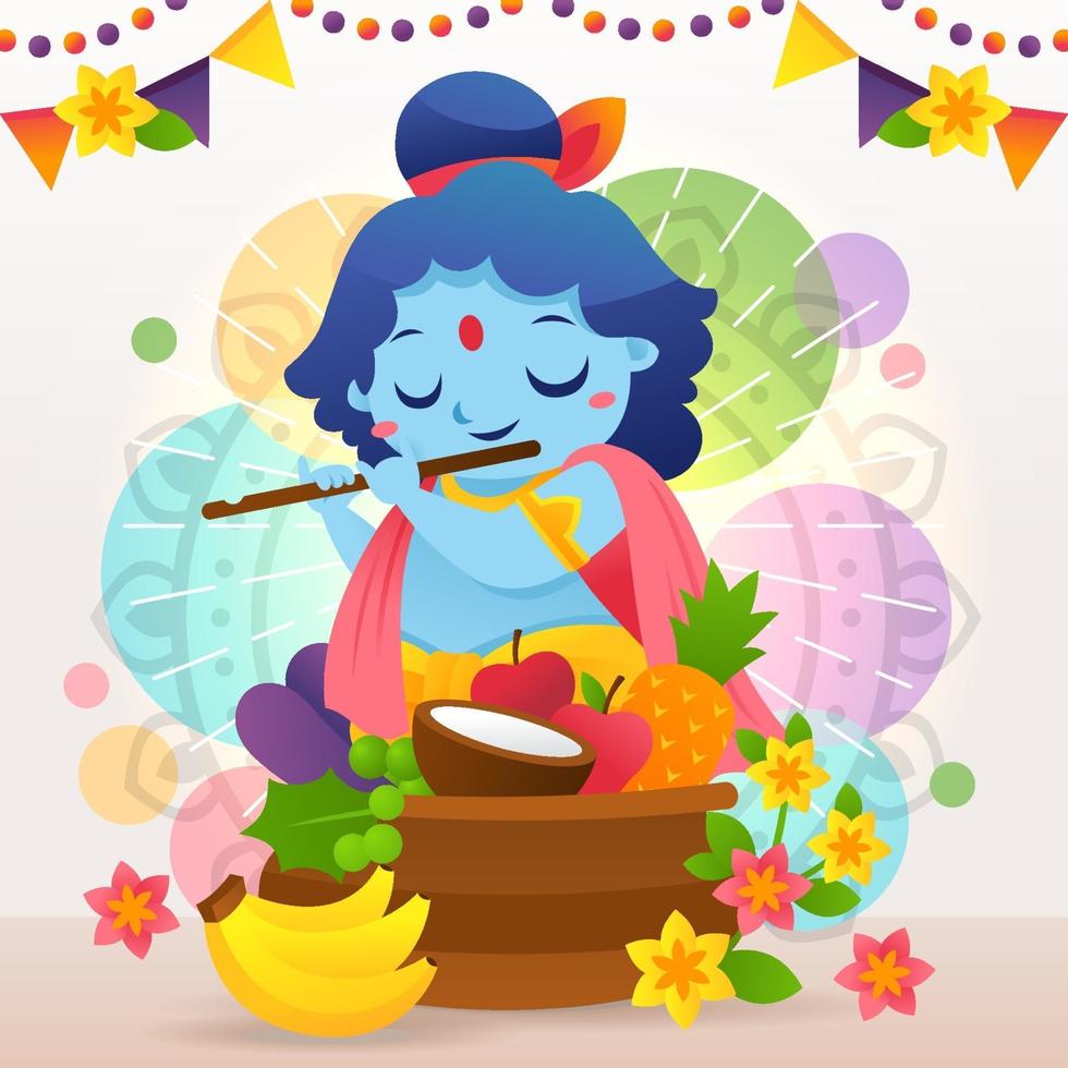 Vishu Festival Worship of Krishna vector