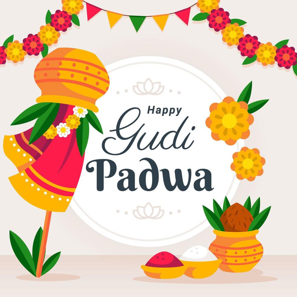 tarjeta de felicitación de celebración de gudi padwa vector