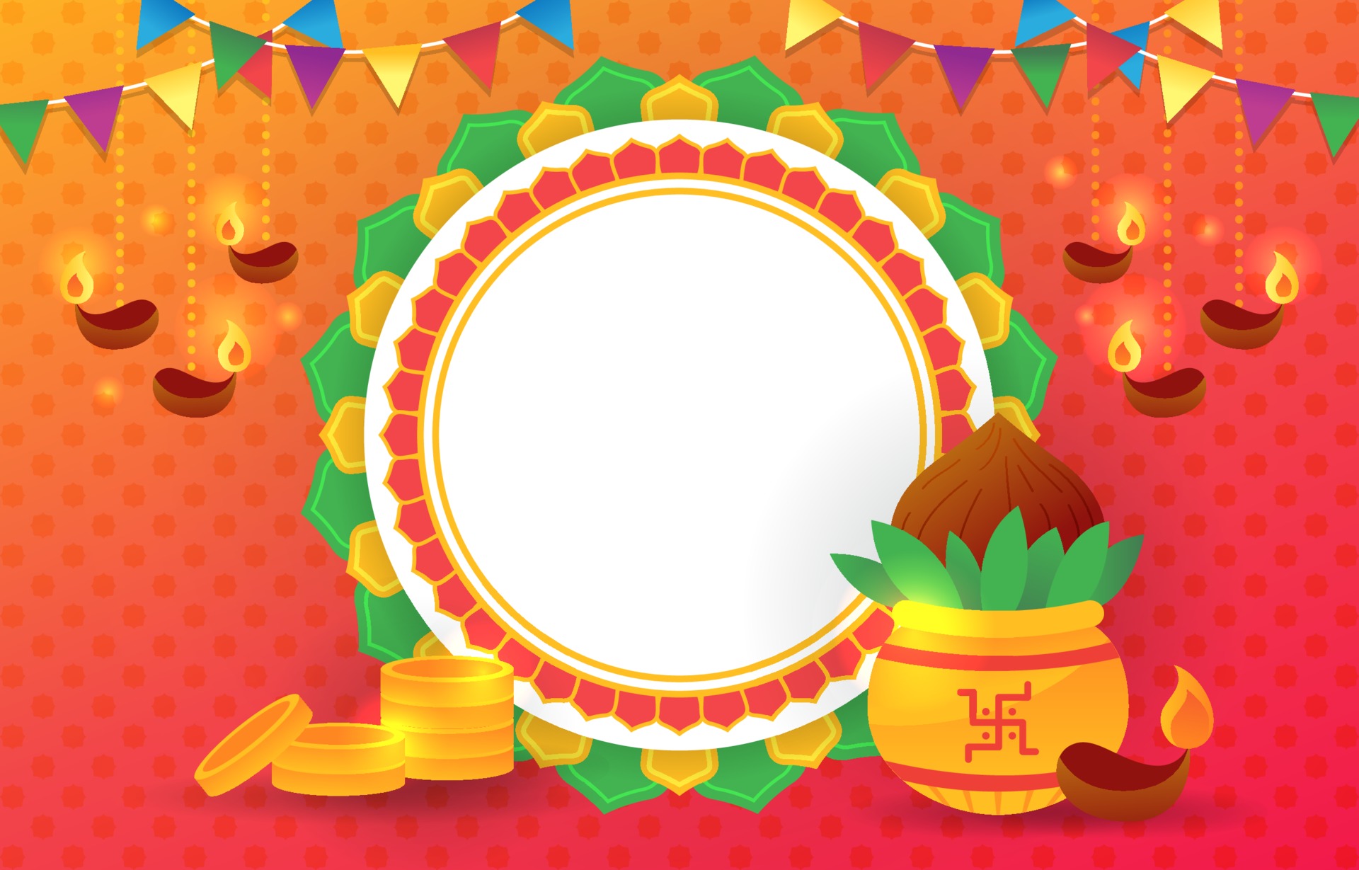 Vector illustration of akshaya tritiya celebration with a golden kalashgold bar and gold coins on decorated background CanStock