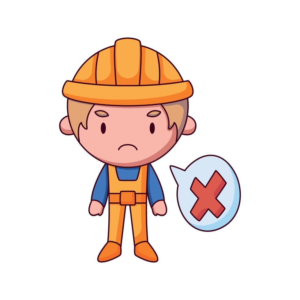 builder cartoon doodle hand drawn concept vector kawaii illustration