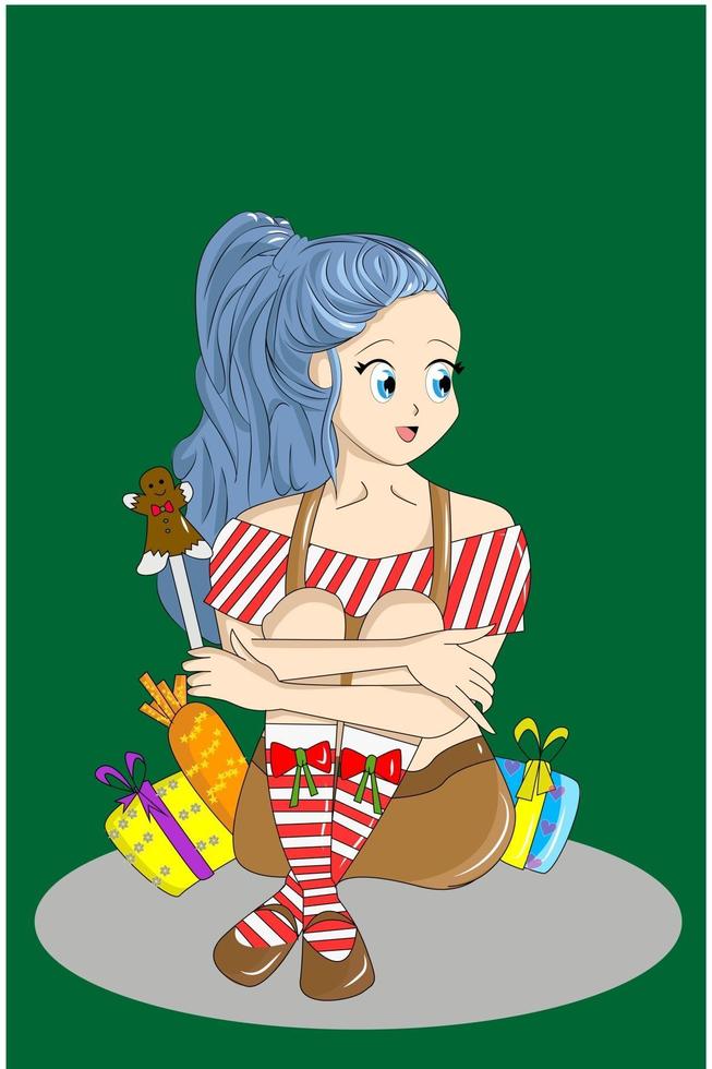 Girl sitting in the middle of christmas presents vector
