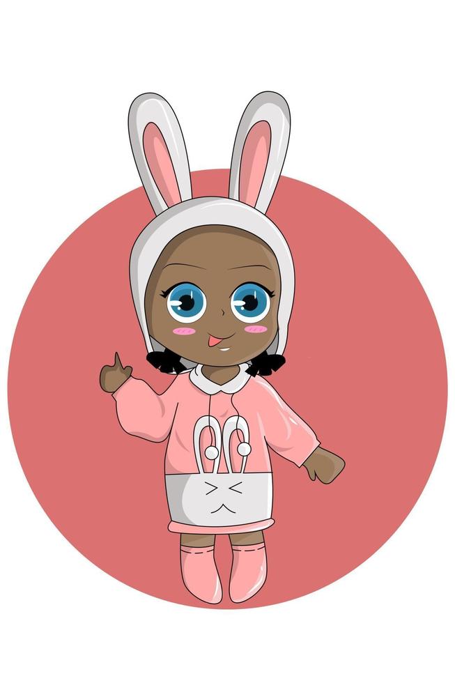 Dark skin baby chibi with bunny coat vector