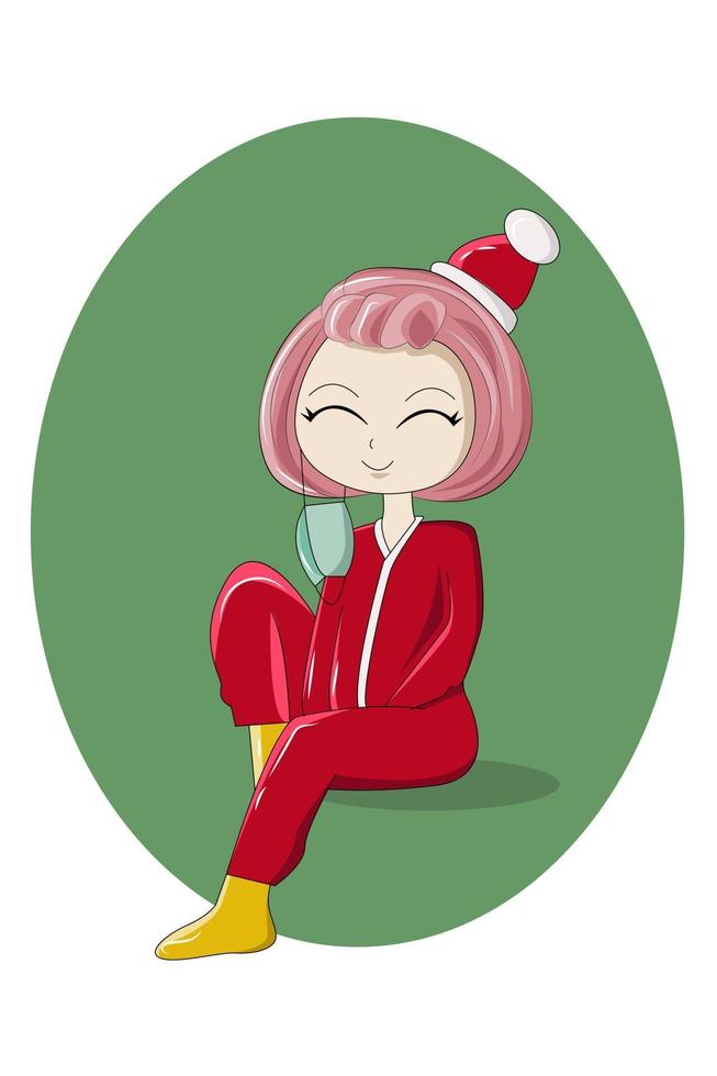 Girl in long Sleeve Christmas jumpsuit vector