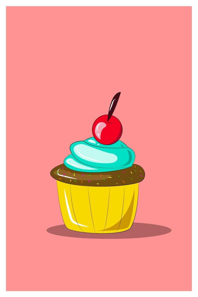 un cupcake cubierto con ilustración de vector de lichi