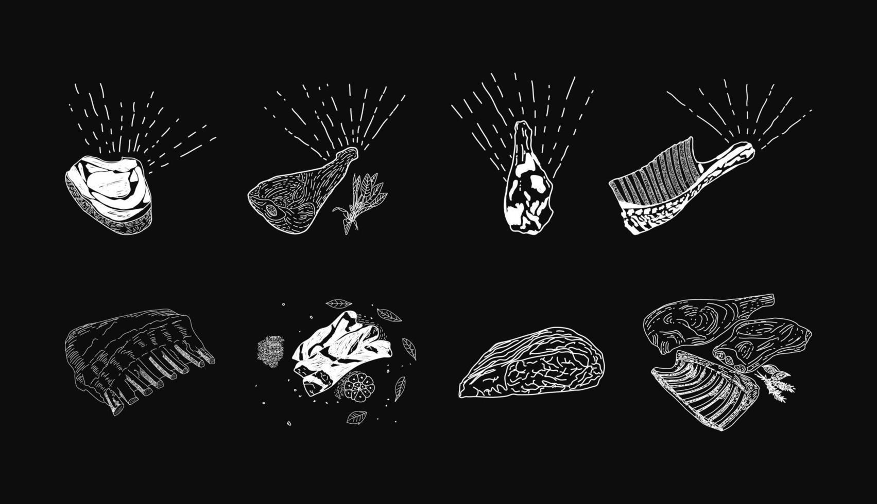 Meat hand drawn collection vector