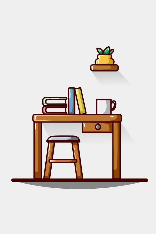 Learning table with coffee and decorative plants vector