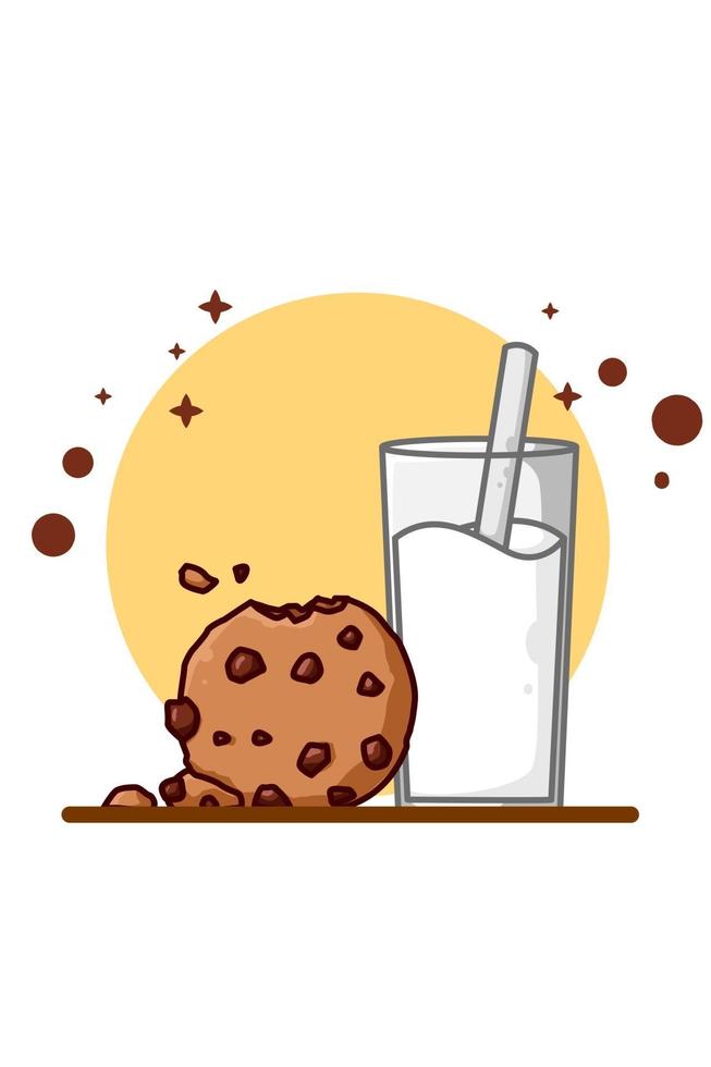 ilustración de leche y galletas vector