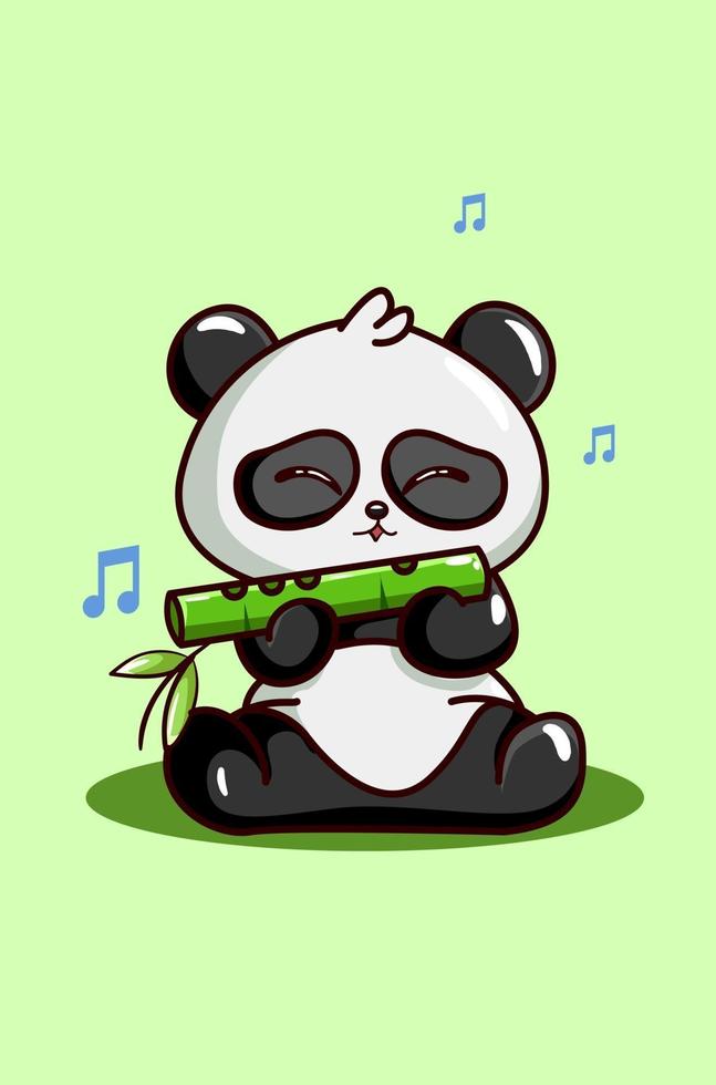 un lindo panda soplando una flauta de bambú vector