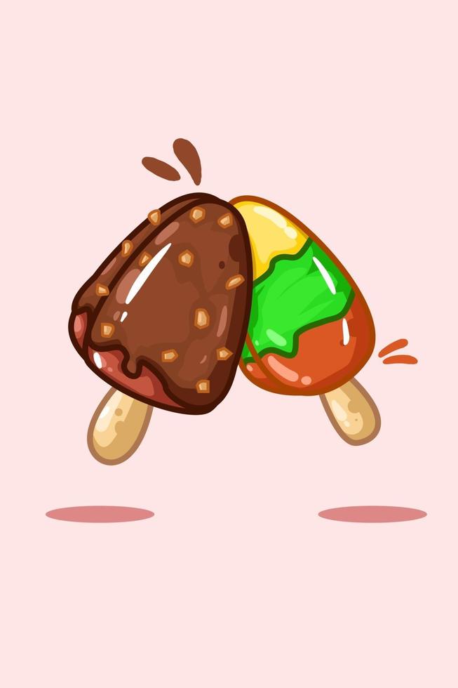 Chocolate ice cream with rainbow ice cream illustration vector