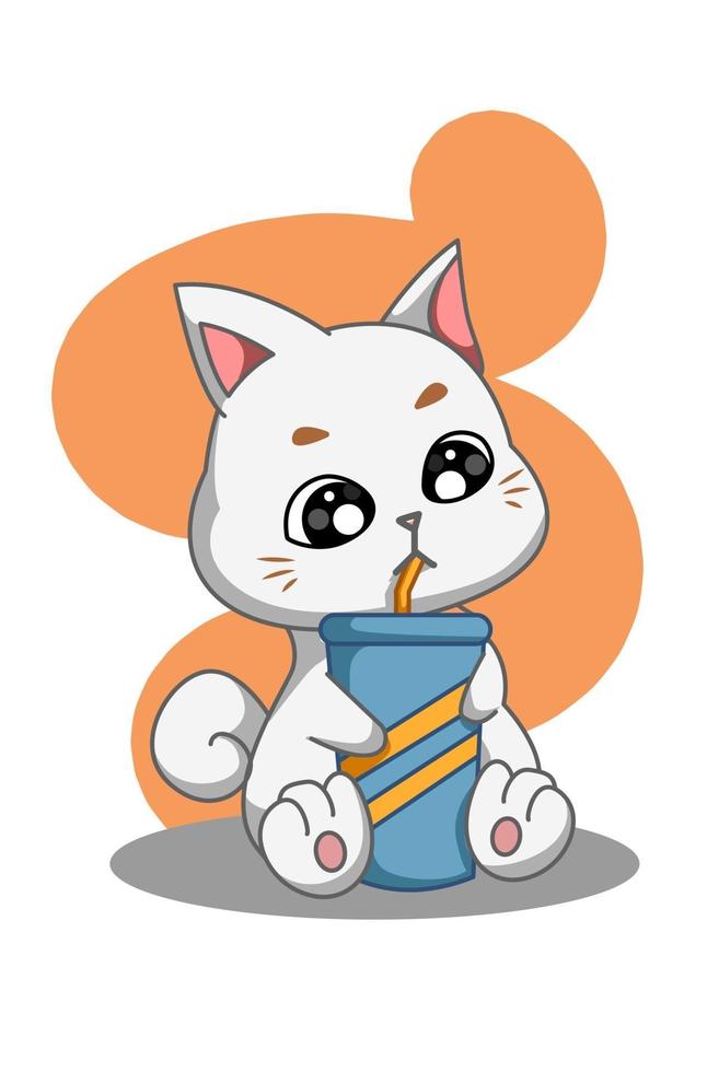 Illustration of white cat drinking soda bottle 2161601 Vector Art at