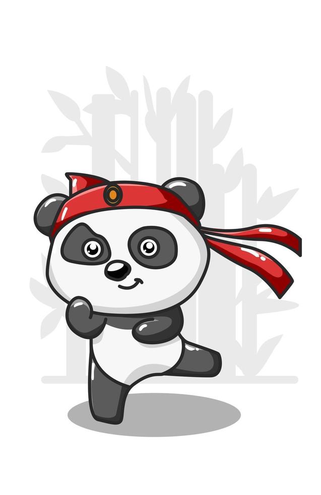 un panda practicando karate ilustración mano dibujo vector