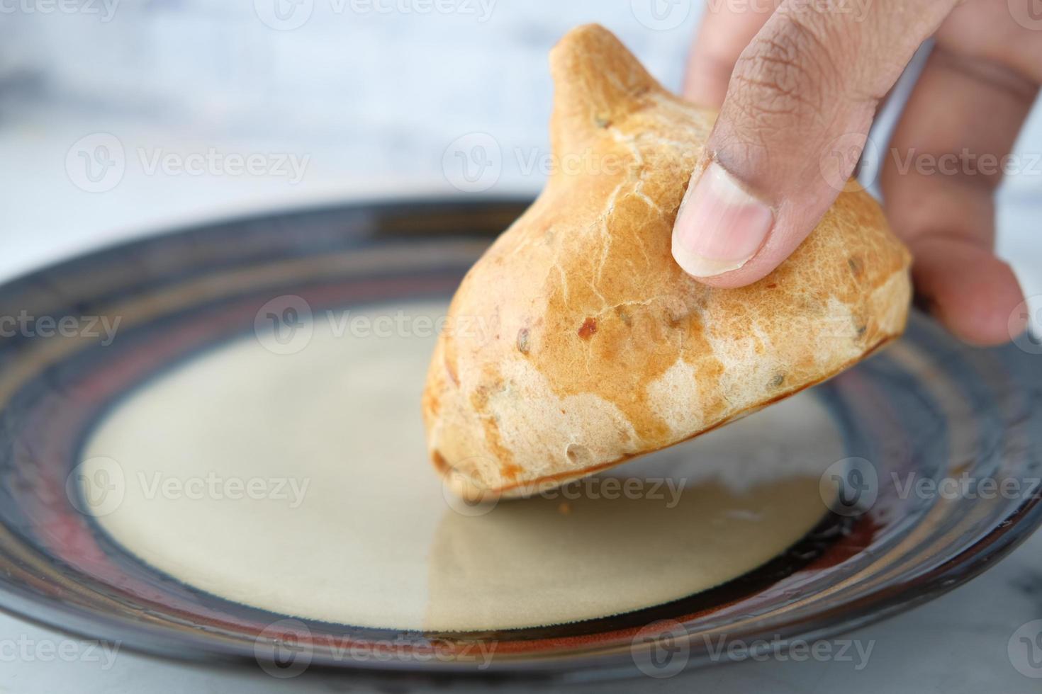 Indian street food singara on plate photo