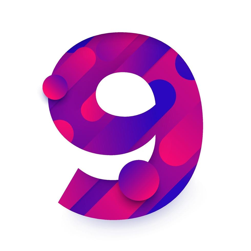 Number with abstract gradient background. Number 9 vector