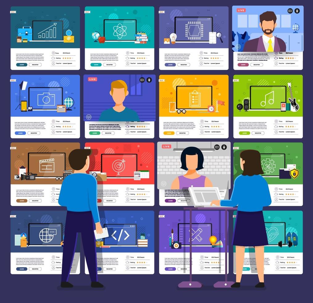Online education. E-learning course study from home vector