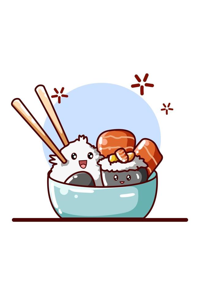 Sushi and meats illustration vector