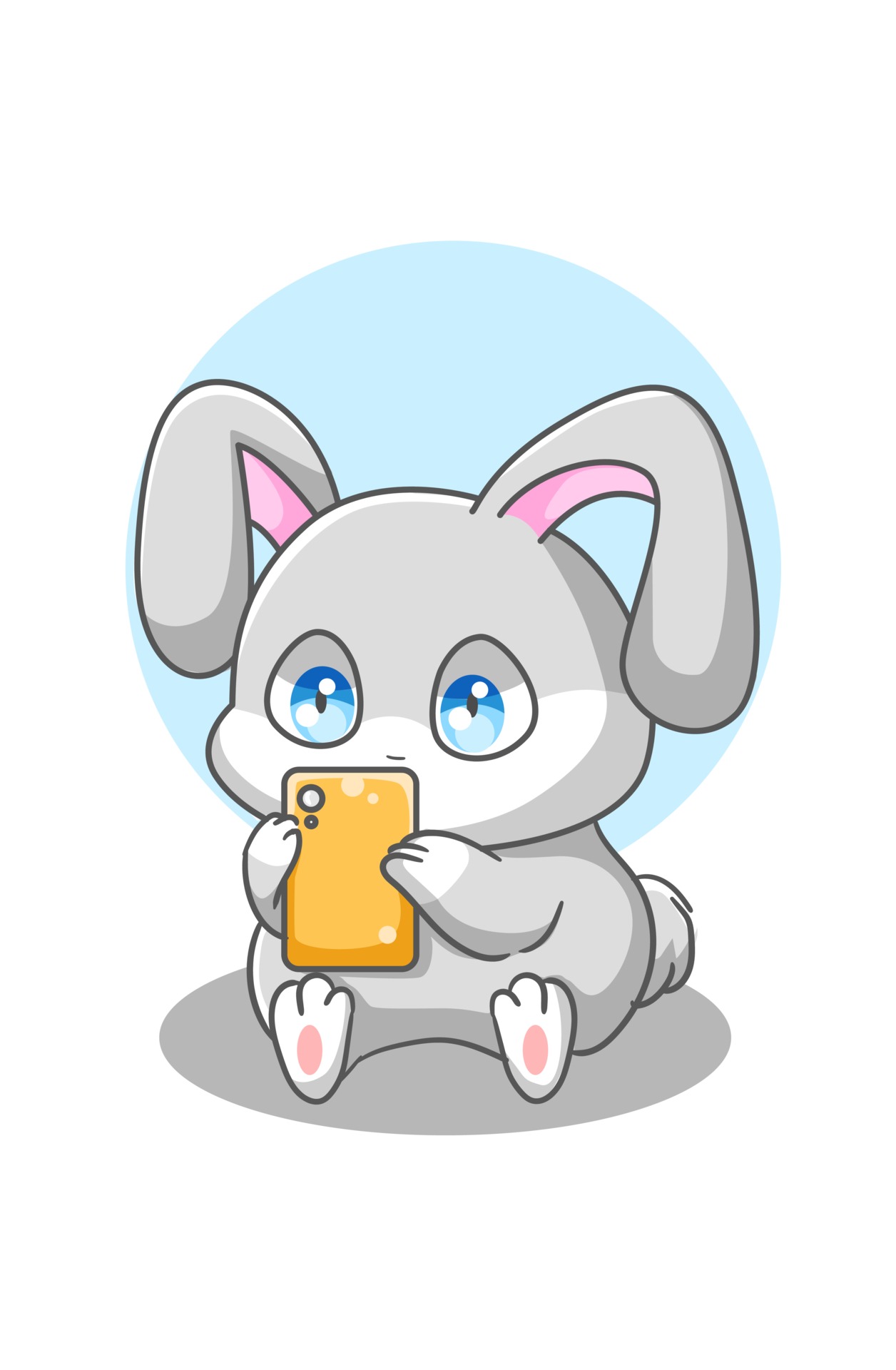 Cute Gray Rabbit Playing In The Handphone Vector Art At Vecteezy