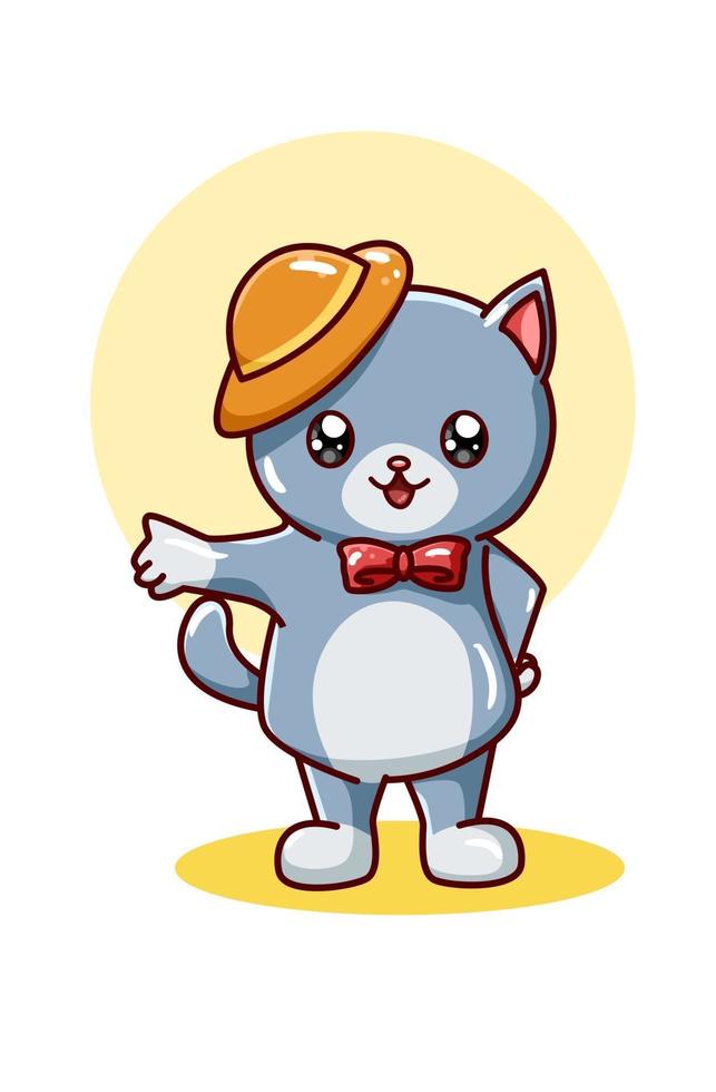 Cute cat wearing yellow hat illustration vector