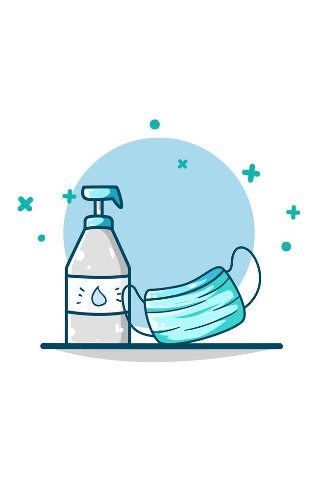 Illustration of mask and hand sanitizer vector