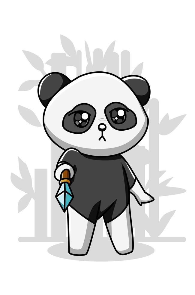 Small and cute panda with sword illustration vector