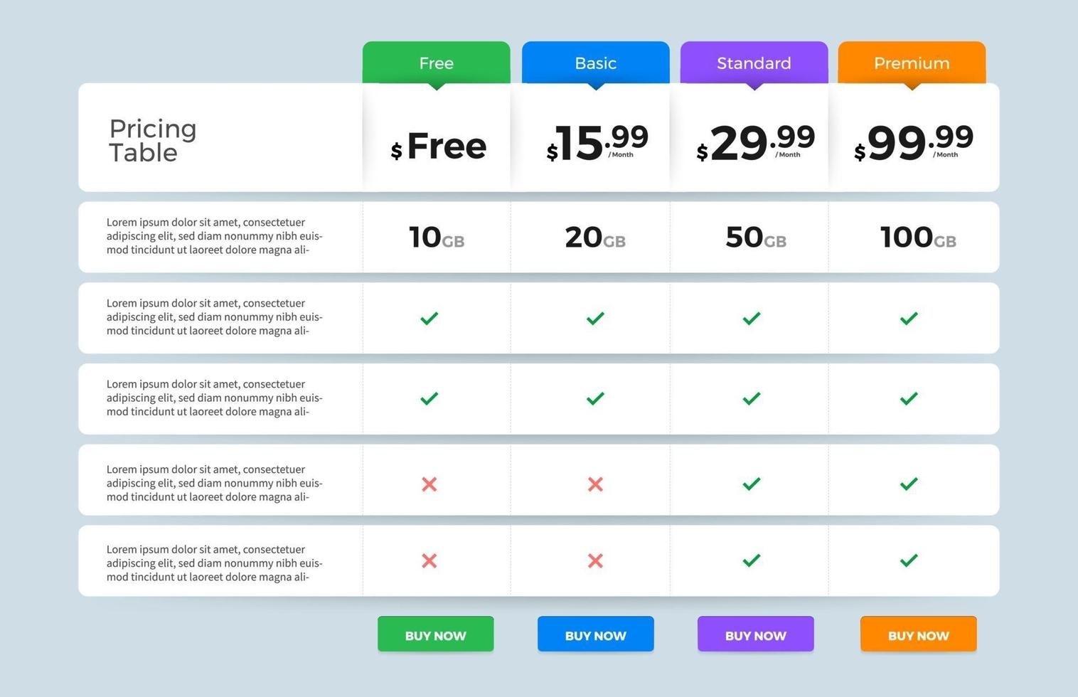 UI User Interface Price List vector