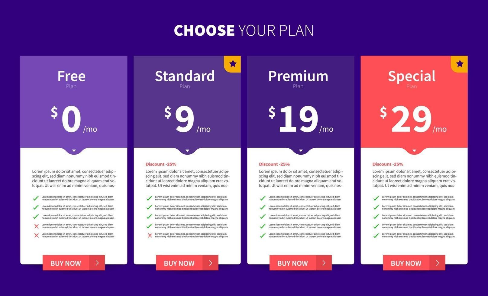 UI User Interface Price List vector