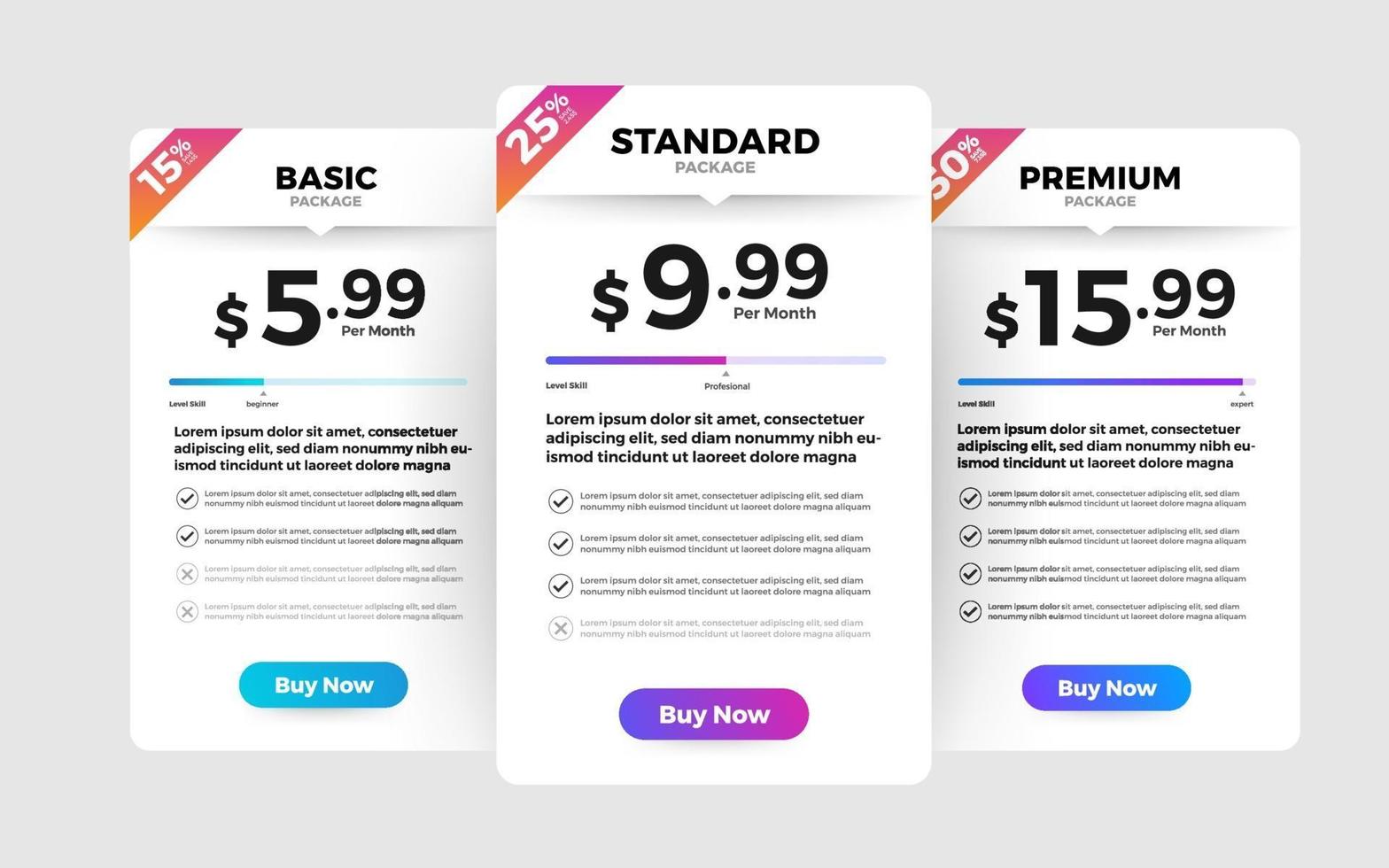 UI User Interface Price List vector