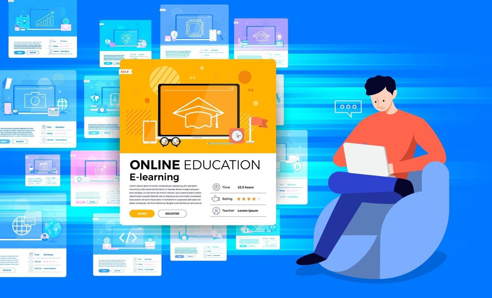 educación en línea. curso de e-learning estudiar desde casa vector