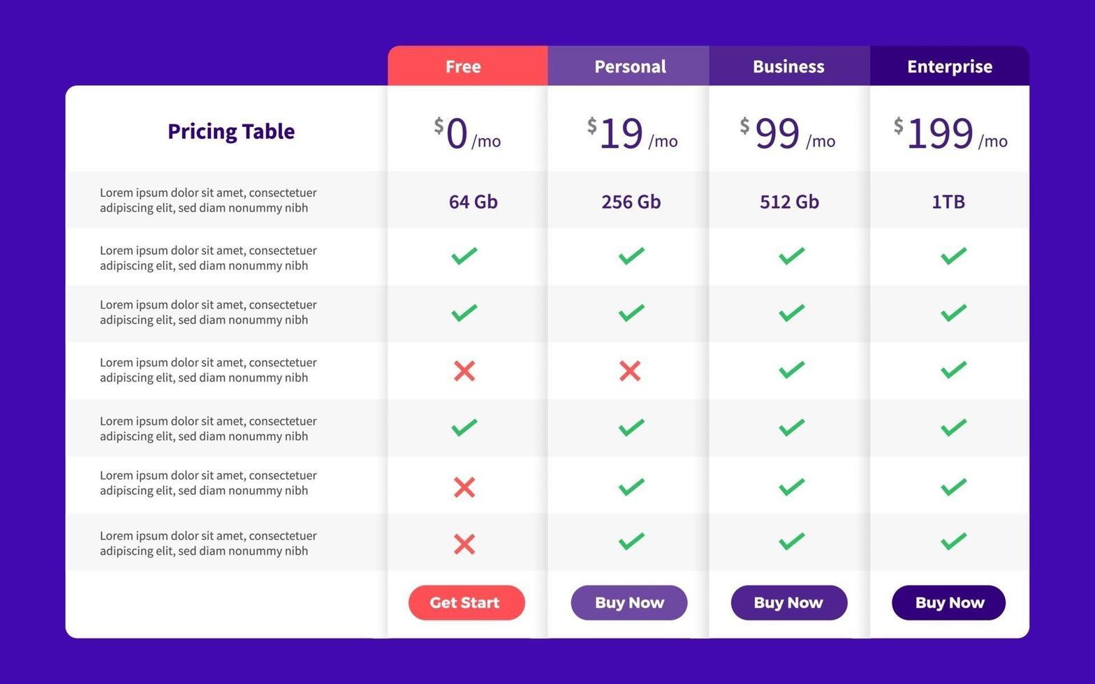 UI User Interface Price List vector