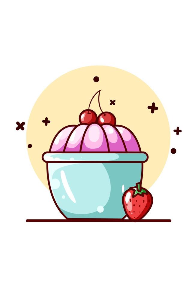 Sweet pudding with cherries and strawberry vector