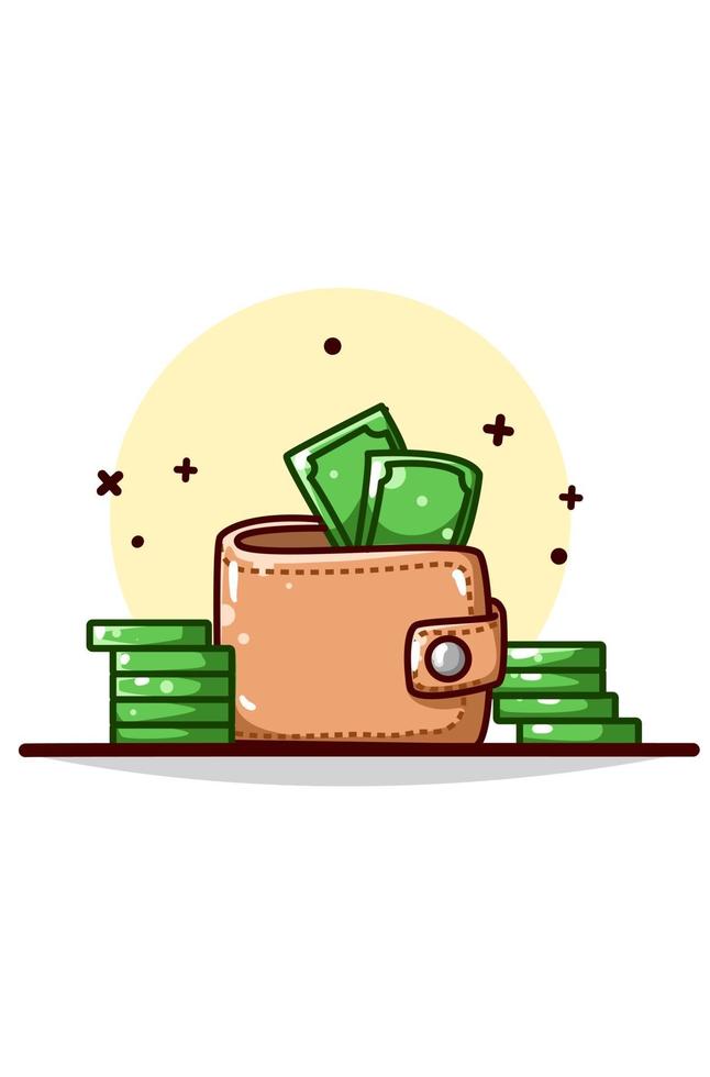 billetera y dinero ilustración dibujo a mano vector