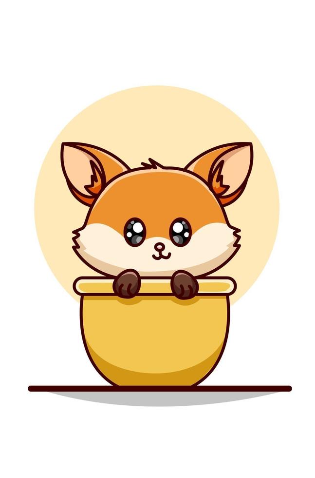 Baby fox on the bowl illustration vector