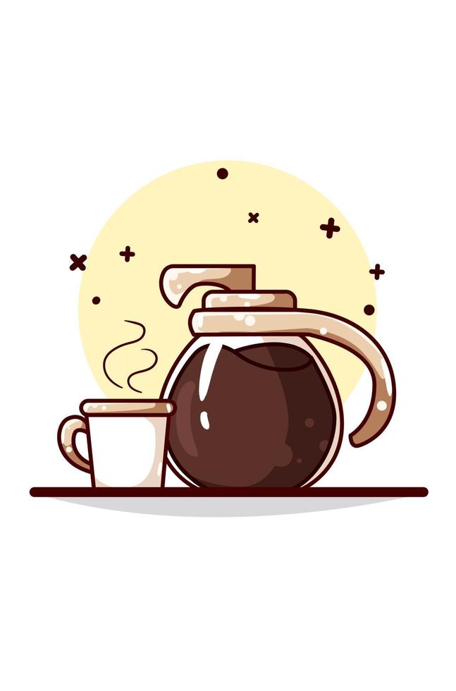 Kettle and cup coffee vector illustration