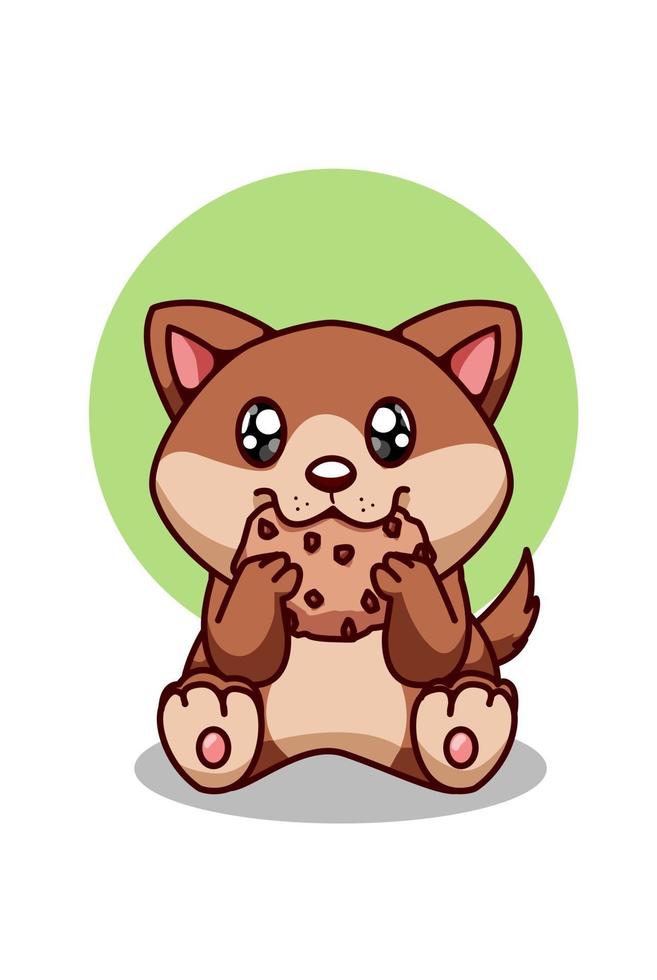 Cute brown dog eating cookies biscuit vector