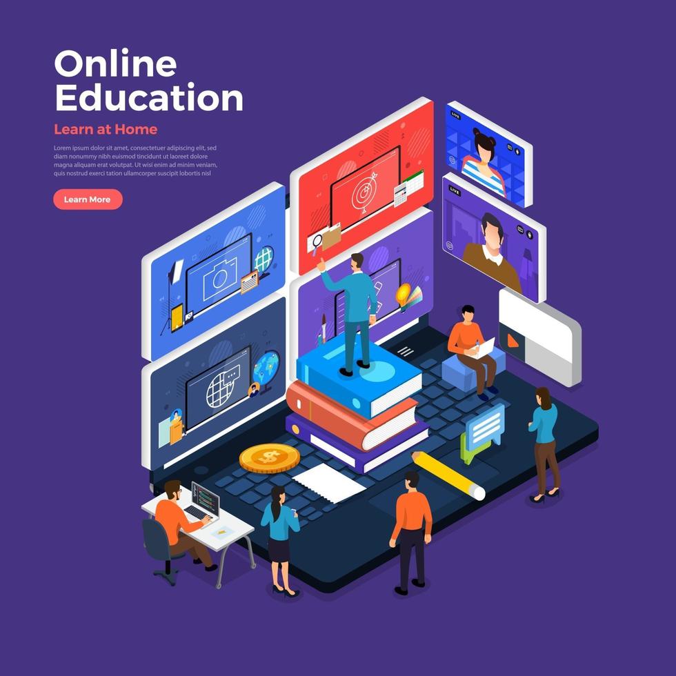 Online education. E-learning course study from home vector