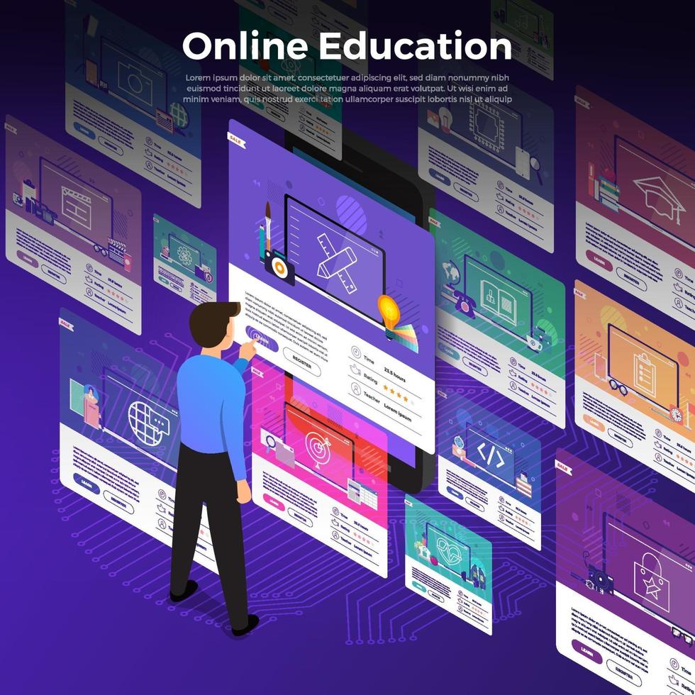 educación en línea. curso de e-learning estudiar desde casa vector