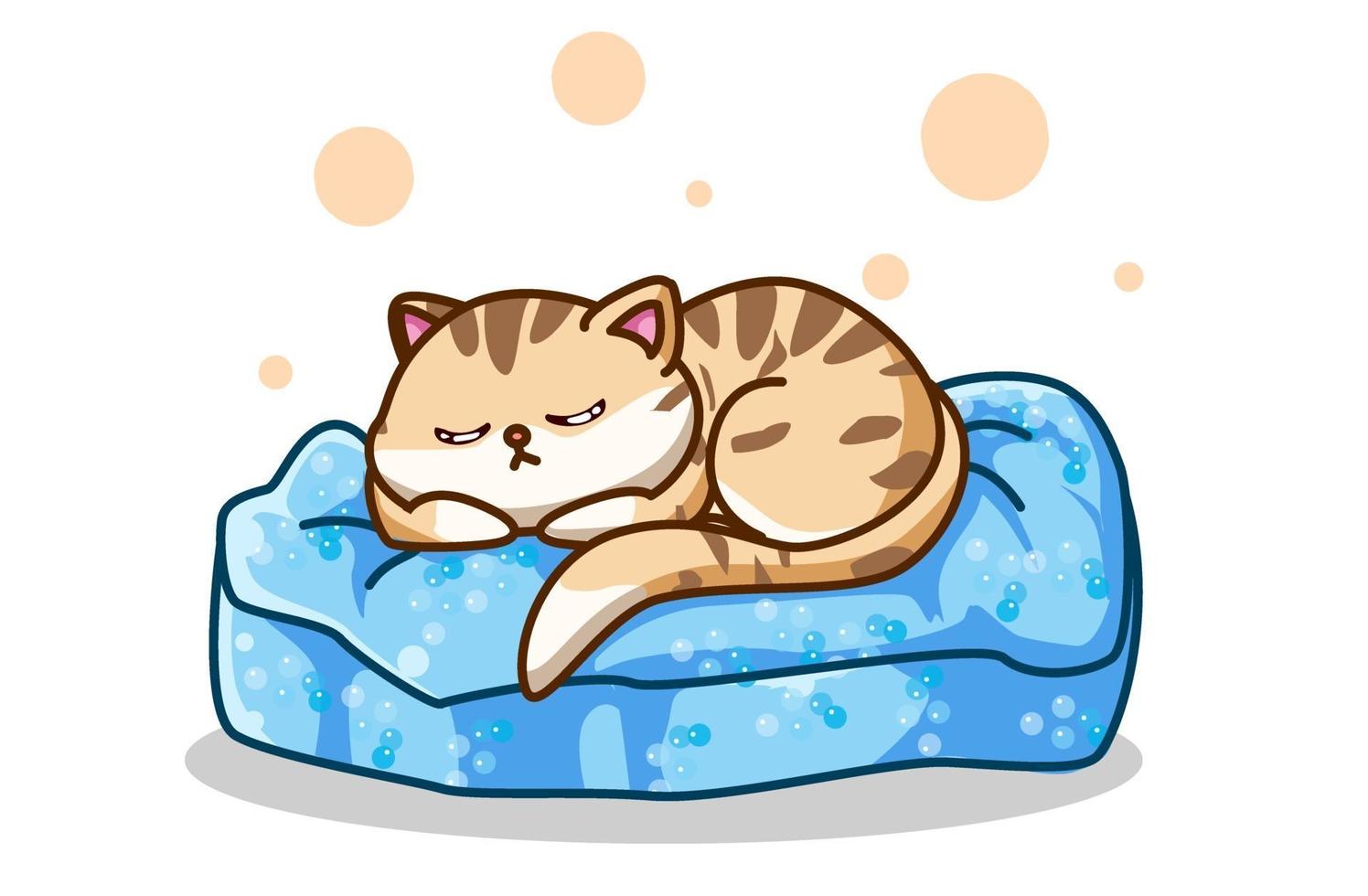 A cat sleeping on the mattress hand drawing vector