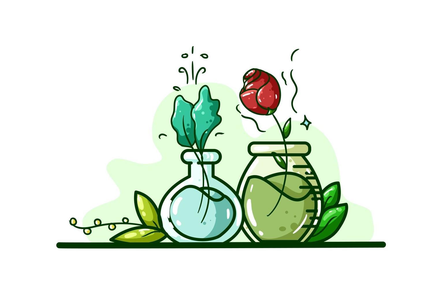 una poción hecha de plantas y flores ilustración vector