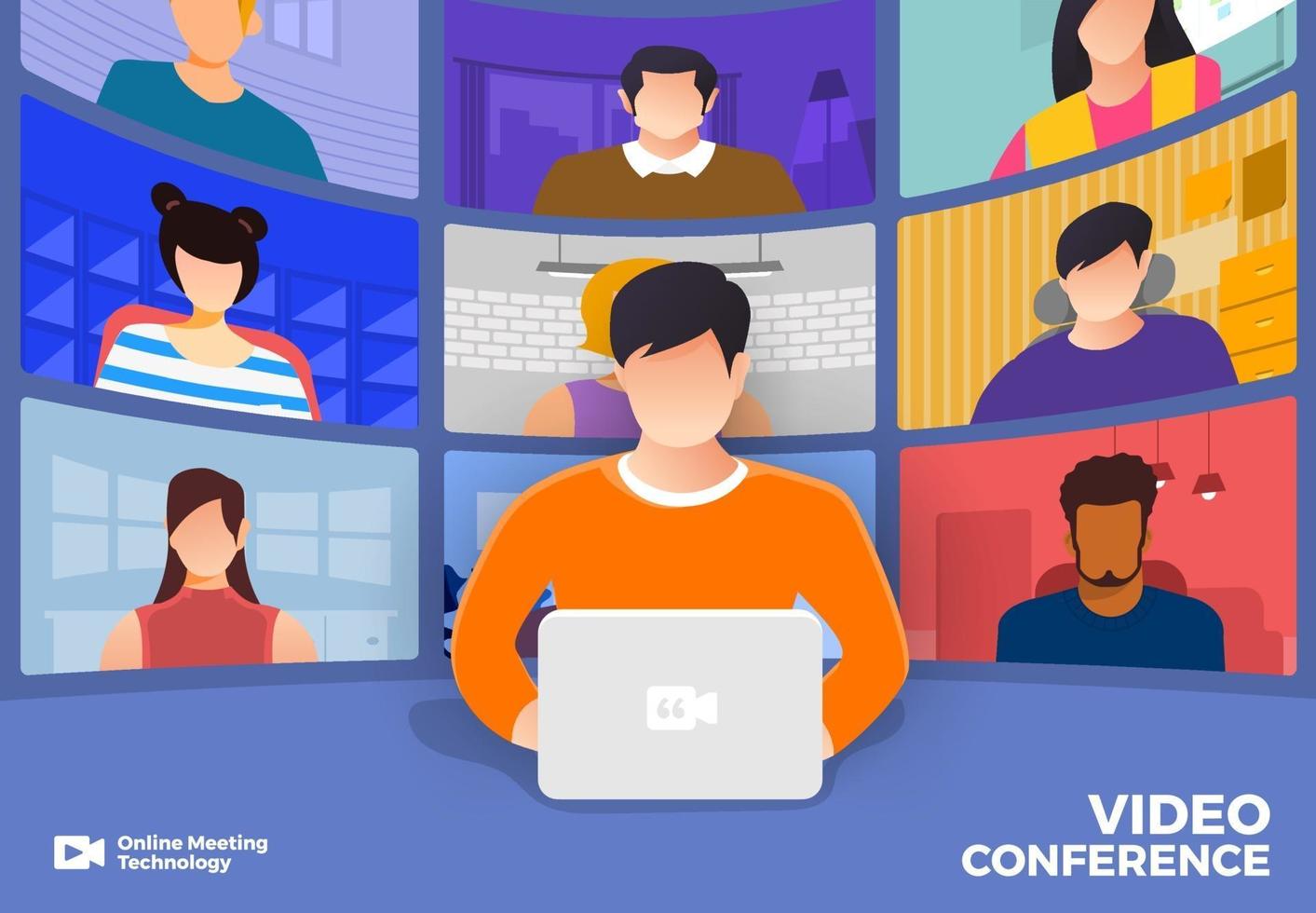 Team Doing Online Video Conference vector